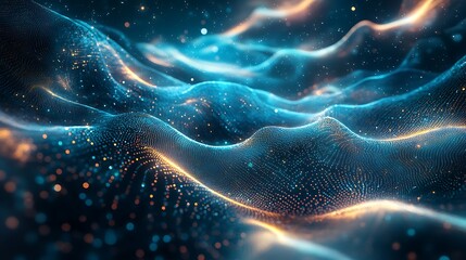 Wall Mural - Abstract Wavy Pattern with Glowing Particles