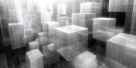 Wall Mural - abstract representation of transparent cubes floating in a high-tech digital space with a soft glow 