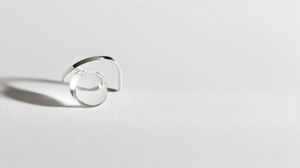 Wall Mural - A minimalist glass ring featuring a small round clear glass bead set on a thin silver band lying on a plain white background that emphasizes the simplicity and purity of the design