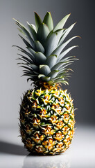 Wall Mural - A fresh pineapple with a vibrant green crown and a textured golden-brown exterior, isolated background.