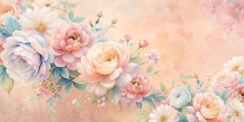 Flowers soft background in pastel tone for valentine or wedding cards. Vintage spring flower background . Flower design template.