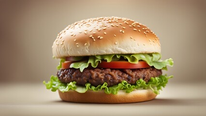 Wall Mural - A hamburger with lettuce and tomato on a bun