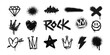 © VRTX - Street Art Graffiti tag symbols and grunge Rock icons with spray paint effect: heart, diamond, star, rock, crown - isolated vector on white background