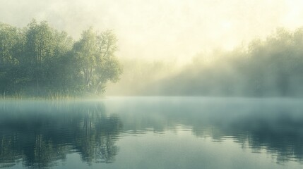 Poster - Misty Morning by the Lake