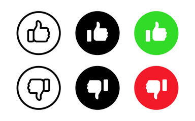 Wall Mural - Thumbs up and thumb down button icon set. Positive and negative symbol. Like and dislike vector illustration. Yes and No finger web interface buttons. Green accept and red decline symbols.