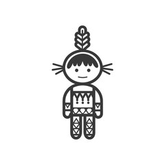 Sticker - Black and white line art illustration of a Native American doll