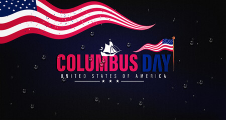 Wall Mural - A striking design for Columbus Day, featuring key symbols and text on a rich Dark Blue background