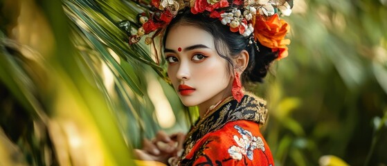 The charm of village woman asian with beautiful and exotic faces background wallpaper AI generated image