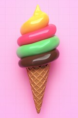 Poster - Colorful Ice Cream Cone on Pink Background