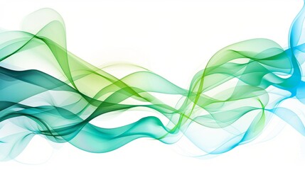 Wall Mural - Abstract green and blue flowing waves on white background.