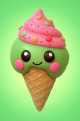 Wall Mural - Cute Cartoon Ice Cream Cone with Sprinkles