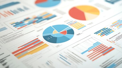 Sticker - Close-up of Colorful Pie Charts and Bar Graphs on Paper