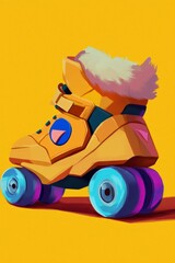 Poster - Futuristic Roller Skate on Yellow Background