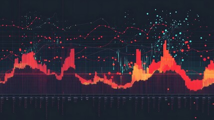 Sticker - Abstract Financial Data Visualization with Red and Orange Lines and Dots