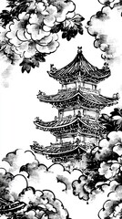 Wall Mural - Traditional Chinese Pagoda in Ink Wash Style