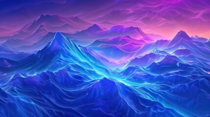 Abstract purple mountain landscape with neon lines and glowing textures.