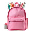 © mamun - pink backpack filled with school supplies isolated on transparent background