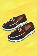 Poster - Pair of Black Leather Loafers on Yellow Background