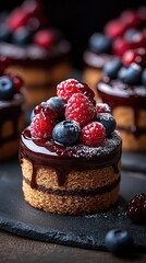 Wall Mural - Several small cakes with berryes