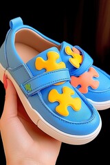 Poster - Blue Puzzle-Shaped Children's Shoes