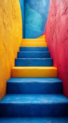 Wall Mural - A colorful staircase with blue, yellow and red steps