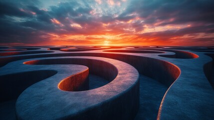 Canvas Print - A sunset over a large, winding road