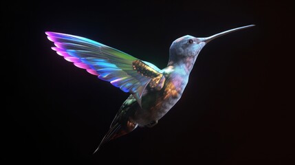 Hummingbird in Flight with Iridescent Feathers