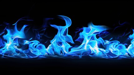 Wall Mural - abstract blue flames on a black background.