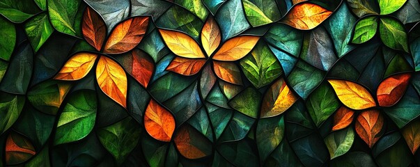 Wall Mural - Stained glass: A pattern of interconnected vines and leaves, with floral shapes.