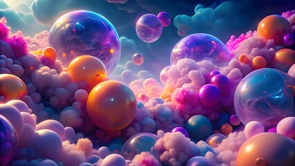 abstract cloud-themed backdrop with bright bubble patterns