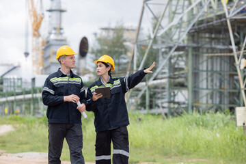 Petroleum engineers working at oil refinery site