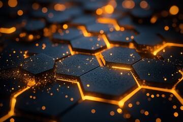 Wall Mural - a close up of a black and orange hexagonal pattern