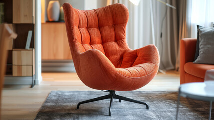 Wall Mural - Modern orange armchair in a stylish living room interior