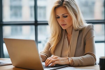 Poster - Businesswoman using laptop computer in office