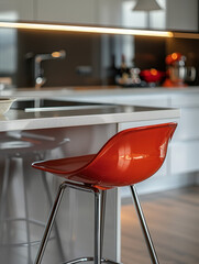 Modern orange bar stool in a sleek, contemporary kitchen.