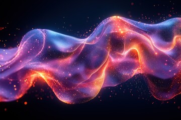 Wall Mural - A purple and orange wave of light with a lot of sparkles