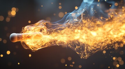 A matchstick burns brightly, creating a trail of sparks and smoke. The image is a beautiful and evocative representation of the power of fire.