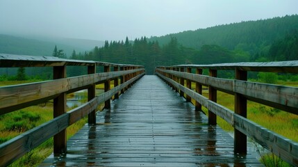 Wall Mural - A wooden bridge leads to the distance