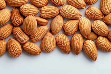 A close up of almonds on a white background