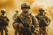© MVProductions - Several modern soldiers fully equipped facing the camera in a dusty and smoggy environment