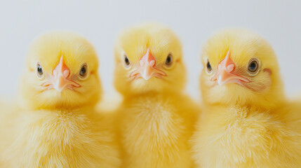 Wall Mural - newborn broiler chickens isolated on white background