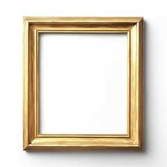 Gold frame with a white background. An empty picture frame for painting or drawing on an isolated white background