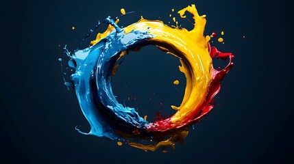 Colorful paint splashes in the shape of an O, creating a circular design with vibrant hues