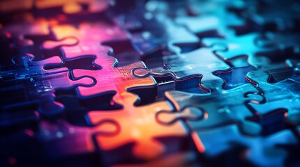 Sticker - Abstract Close-up of Interlocking Puzzle Pieces with Neon Colors