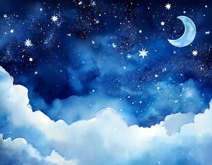 Wall Mural - night sky clouds stars abstract watercolor texture background illustration web banner format