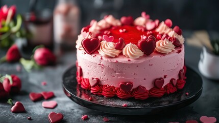 Wall Mural - St. Valentines day cake with red and pink cream