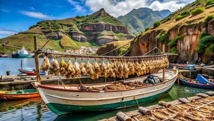  Île de Madère : bateau où sèche la morue