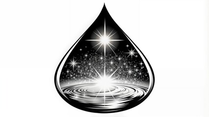 Stylish black and white water droplet design with cosmic elements for t-shirt print and graphics