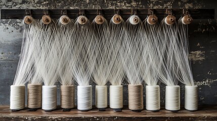 Wall Mural - Spools of Thread Hanging from a Wooden Beam