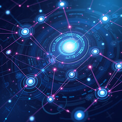 Poster - Abstract Illustration of Machine Learning with Neural Networks and Interconnected Nodes Representing Data Flow